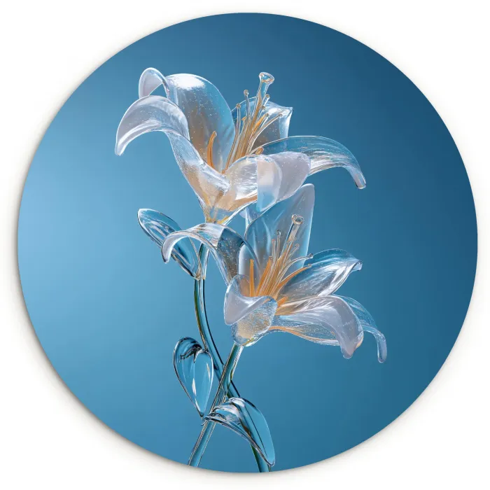 Lelies - Blauw - Glazen Wandcirkel plexiglas klein -3d