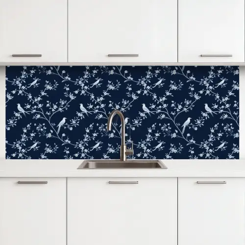 Grafisch - Bloesemtak - Blauw keuken achterwand 2 middel 871 -3d