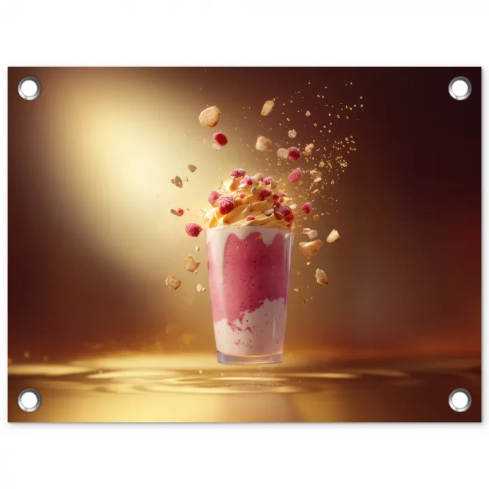 Framboos - Smoothie - Drinken - Roze tuinposter los doek klein -3d