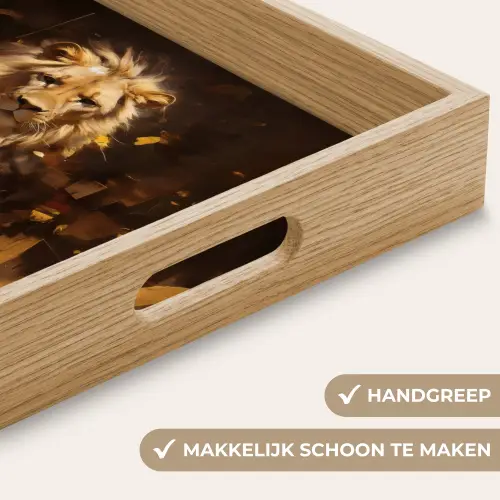 Leeuw - Geschilderd - Abstract - Goud Dienblad Rechthoek middel -USP_HandgreepNL