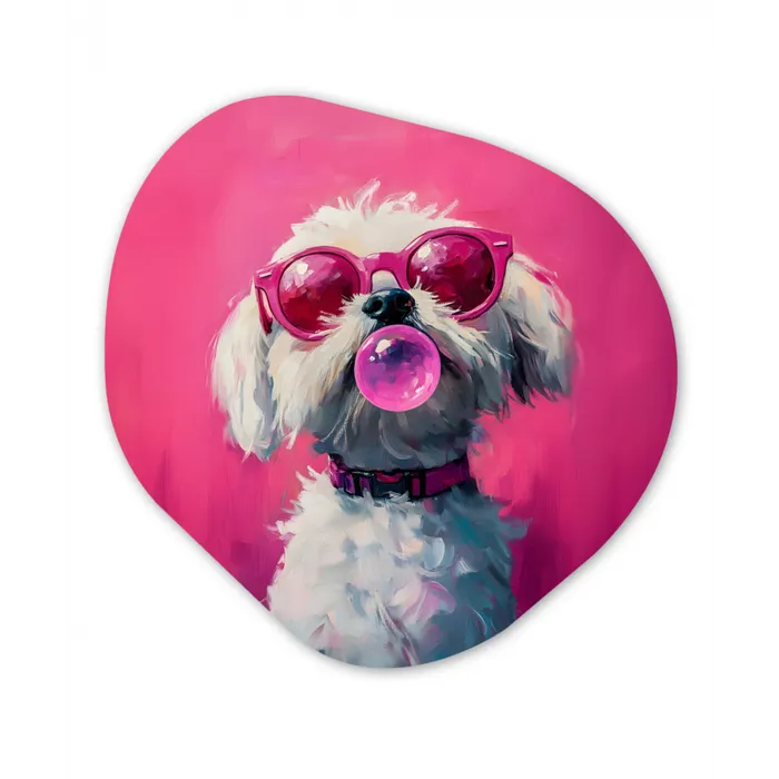Pink - Hond - Bubbel Wandcirkel Organisch Plexiglas middel -3d