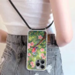 Papagaai - Hibiscusbloemen - Kleurrijk Hoesje iPhone 16 Pro Max met koord klein -sfeer5