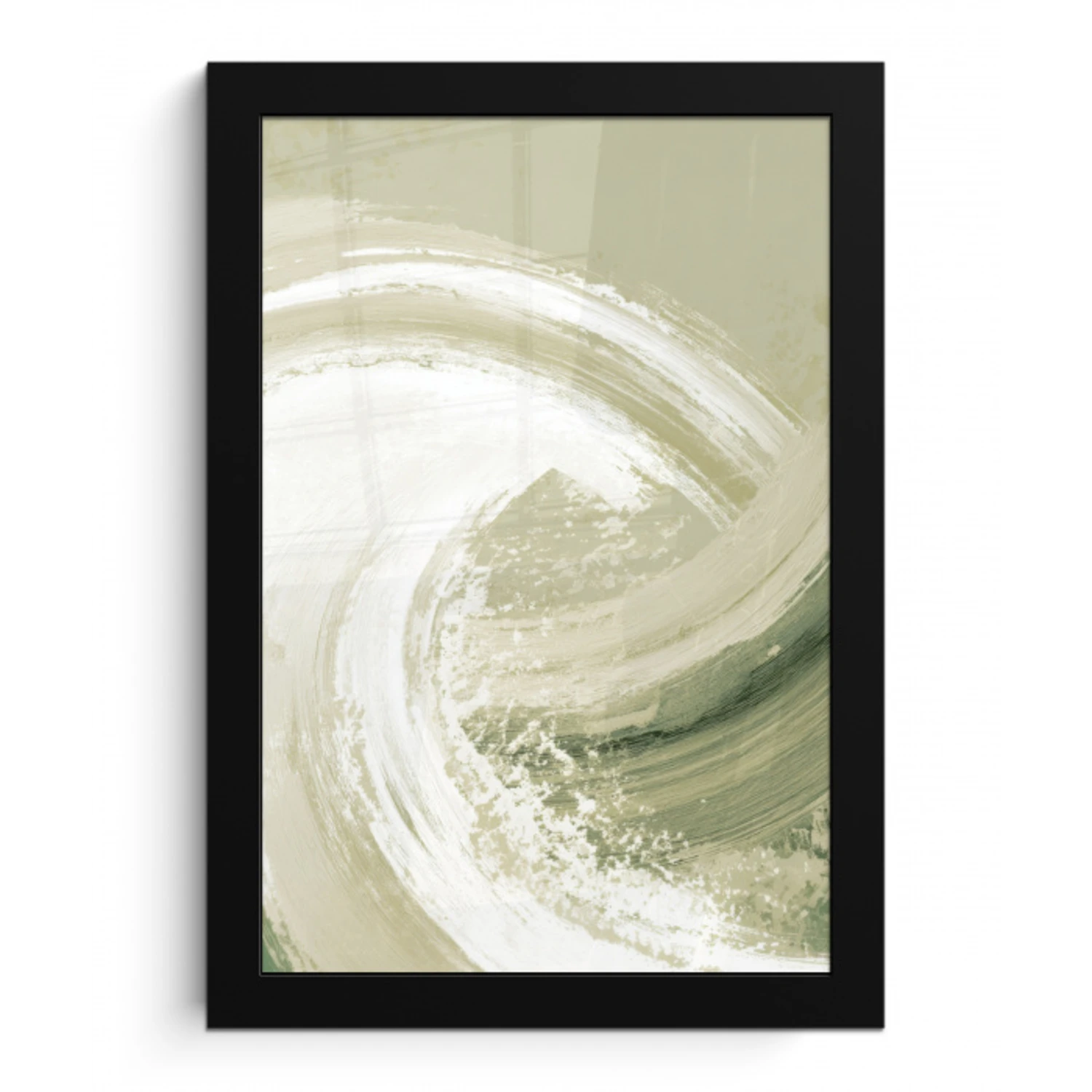 Abstract - Penseelstreken - Golven - Groen fotolijst zwart zonder passe partout klein -3d