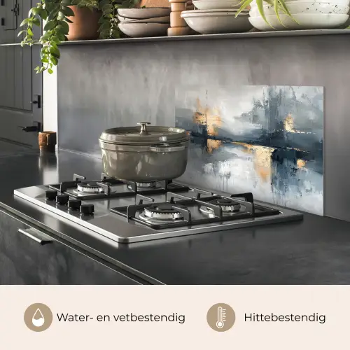 Kunst - Grijs - Goud - Abstract keuken achterwand spatscherm klein -usp_NL