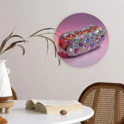 Hotdog - Steentjes - Glitters - Paars Wandcirkel kunststof plaat 5mm dik klein -sfeer4