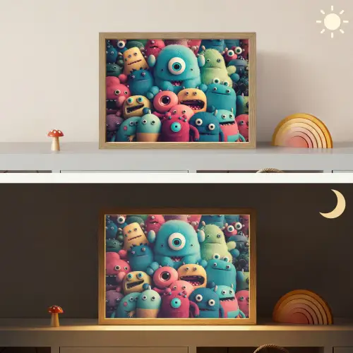 Kids - Monster - Regenboog - Design - Meiden - Jongens Light Box met batterij (Wandlamp kind) middel -sfeer3_kind
