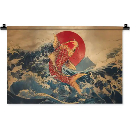 Koi - Zee - Golven - Zon Wandkleed katoen klein -zz3d