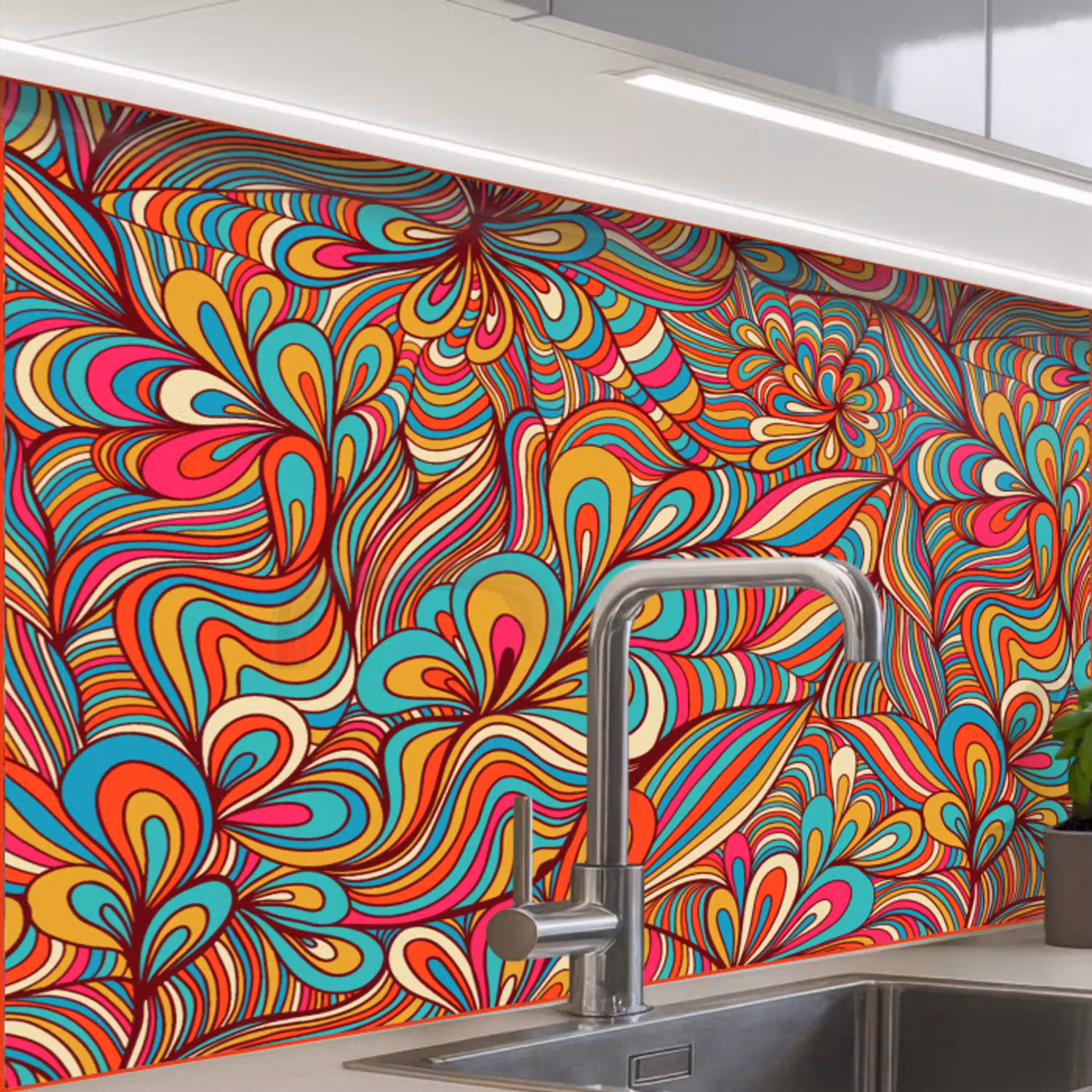 Design - Jaren 70 - Fantasy - Kleur keuken achterwand 2 middel 865 -zzzz3d_schuin