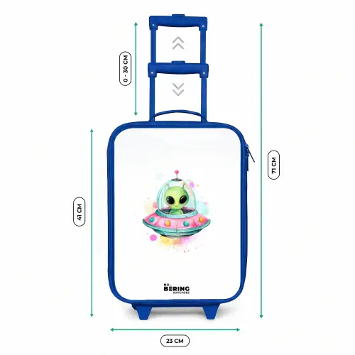 Groene alien in kleurrijke UFO Kinderkoffer - Blauw klein -productfoto_formaten