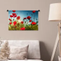 Klaprozen - Toscane - Zon - Rood - Blauw Wandkleed katoen klein -sfeer4