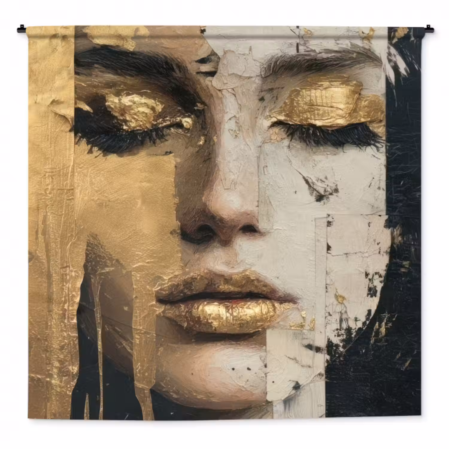 Wandteppich - Abstrakt - Gold - Gesicht - Lippen