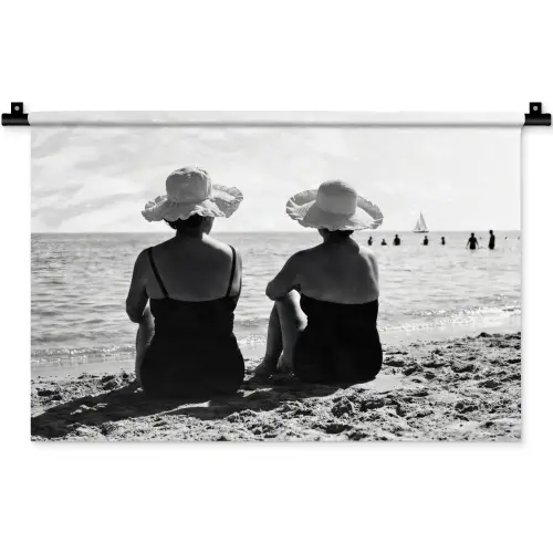 Vrouwen - Zonnehoed - Strand - Zwart - Wit Wandkleed katoen klein -zz3d