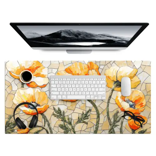 Klaprozen - Oranje - Mozaïek - Bladeren Muismat XXL klein -3d