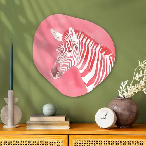 Zebra - Pink - Verf Wandcirkel Organisch Plexiglas middel -sfeer2