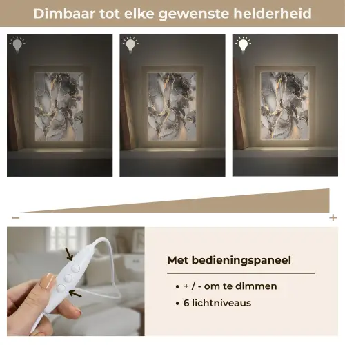 Grijs - Luxe  - Goud - Marmer Light Box met kabel (Tafellamp) klein -USP_dimbaarNL