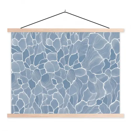 Abstract - Blauw - Bladeren textielposter latten blank klein -3d
