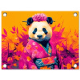 Kimono - Roze - Panda - Bloemenkroon tuinposter los doek klein -3d