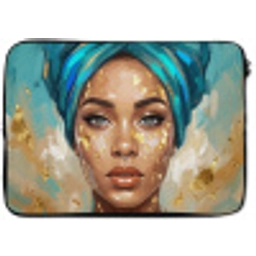 Portret - Vrouw - Schilderij - Blauw - Goud - Expressief laptophoes neopreen klein -zkaufland3dotto