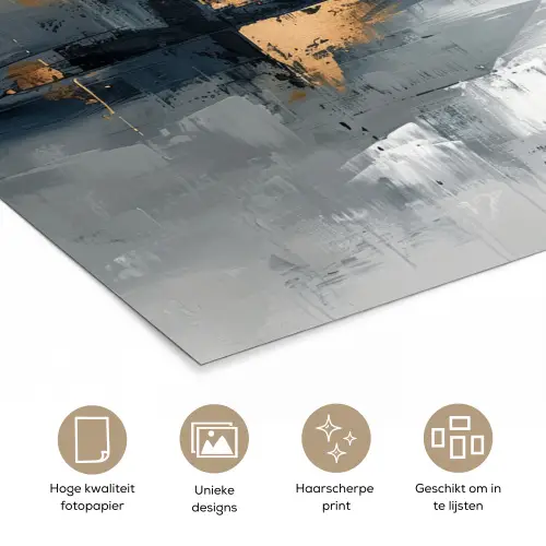 Kunst - Grijs - Goud - Abstract poster papier klein -closeup_NL