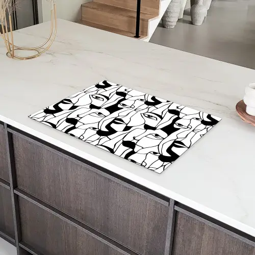 Lijnen - Gezichten - Zwart - Wit Inductie beschermer vinyl 3mm klein 276 -sfeer8