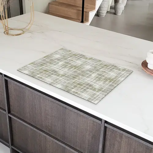 Linnen - Patroon - Groen Inductie beschermer vinyl 3mm klein 276 -sfeer8