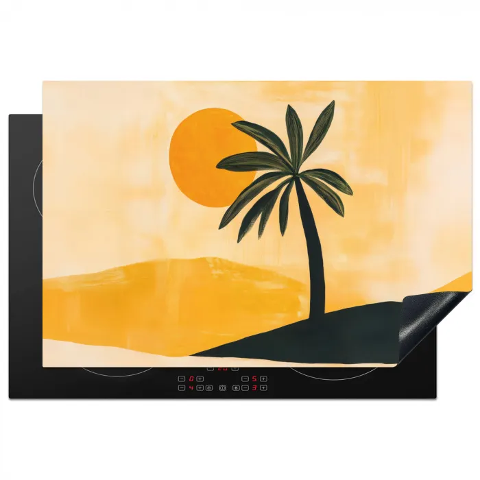 Illustratie - Palmboom - Zon - Heuvels Inductie beschermer vinyl 3mm klein -3d