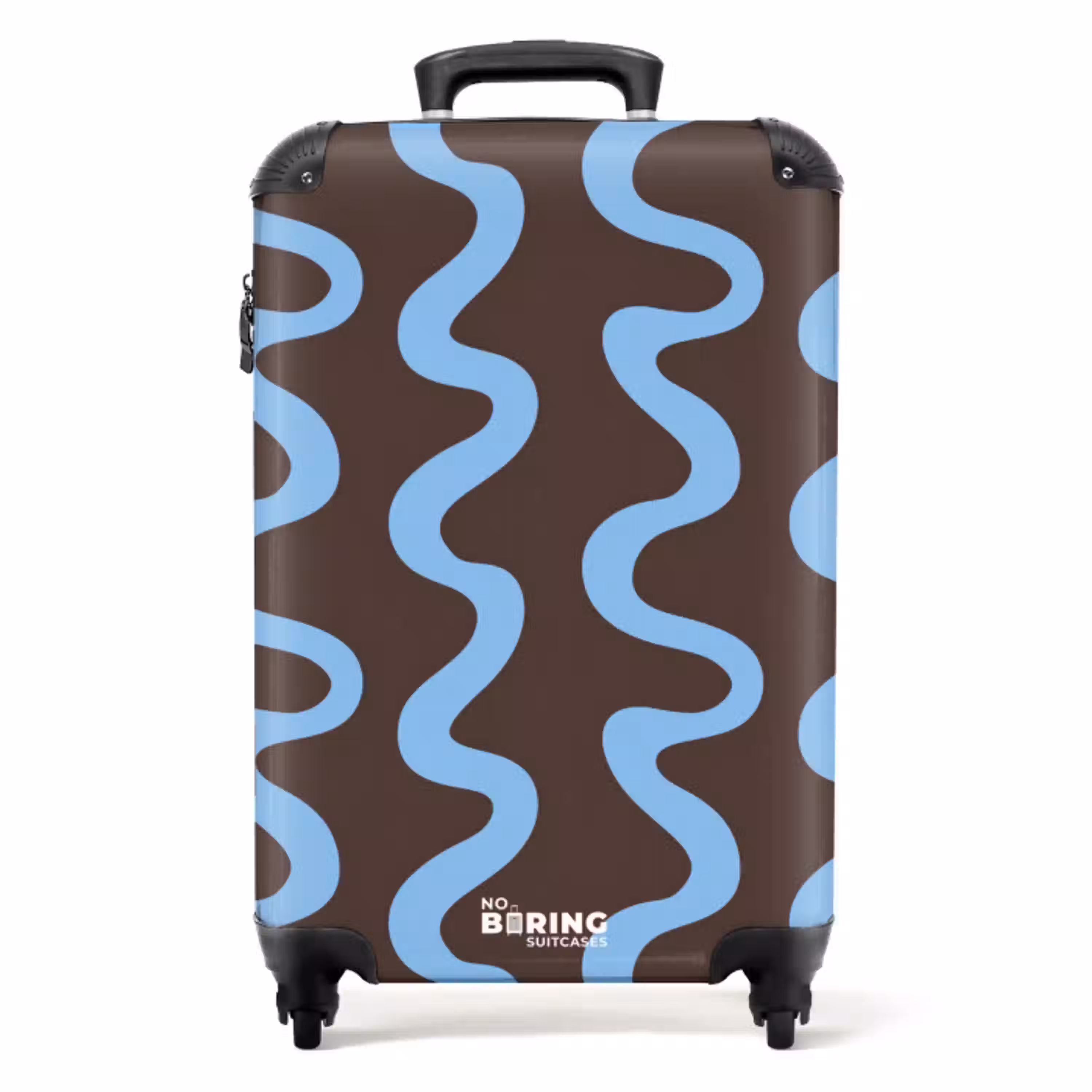 Kronkelende lijnen - Blauw - Bruin - Minimalistisch NBS - Handbagage koffer - Volwassenen Unisex middel -productfoto_recht