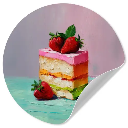 Taartje - Aardbeien - Glazuur - Kleurrijk Wandcirkel behangsticker klein -3d