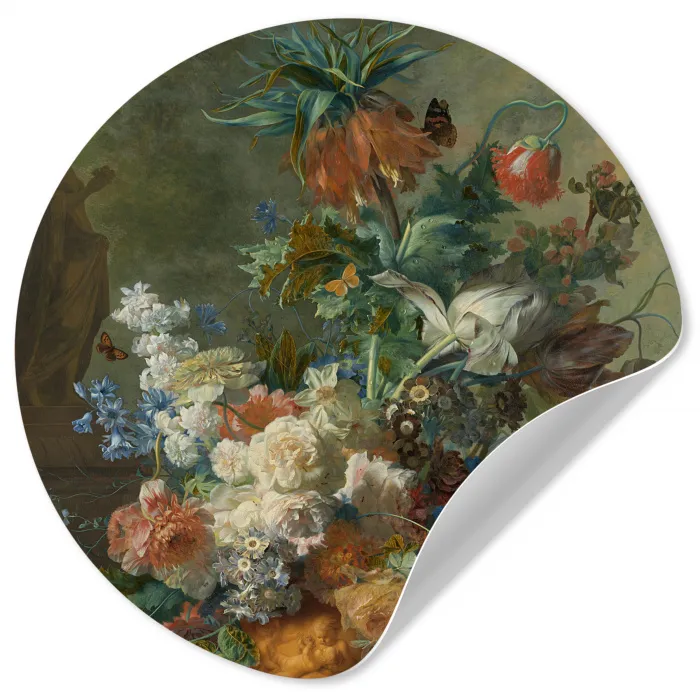Stilleven met bloemen - Schilderij van Jan van Huysum Wandcirkel behangsticker klein -3d