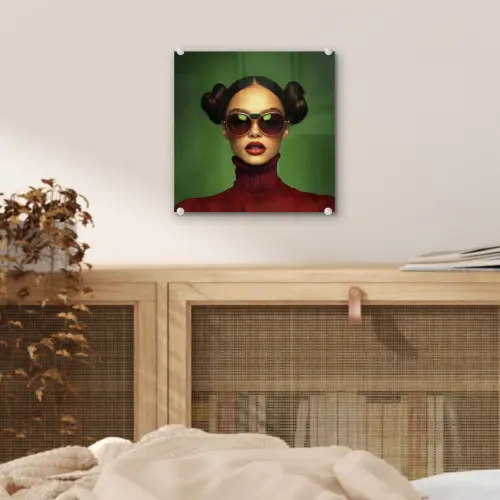 Vrouw - Groen - Bril - Aesthetic - Modern plexiglas 5mm klein -sfeer4