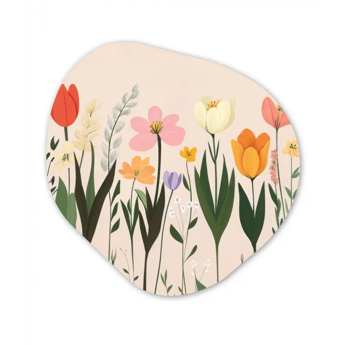 Pasteltinten - Bloemen - Illustratie Wandcirkel Organisch Forex 3mm klein -3d