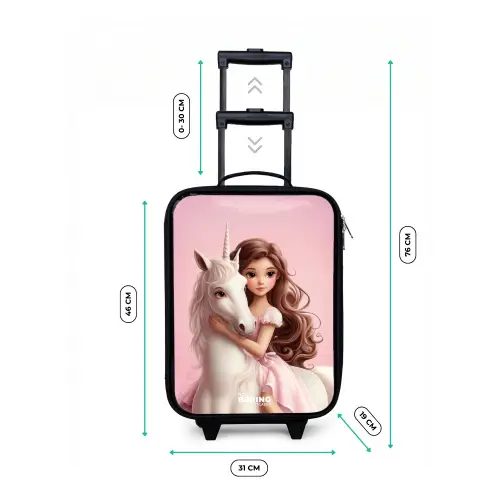 Meisje met witte eenhoorn op roze achtergrond Kinderkoffer - Zwart klein -productfoto_formaten