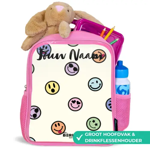 Speelse smiley-mix Kinderrugzak - Roze middel -inhoud_NL