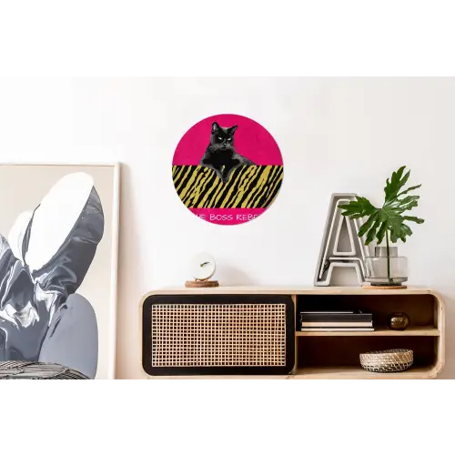 Kat - Baas - Roze - Tijgerprint Wandcirkel aluminium klein -kantoor