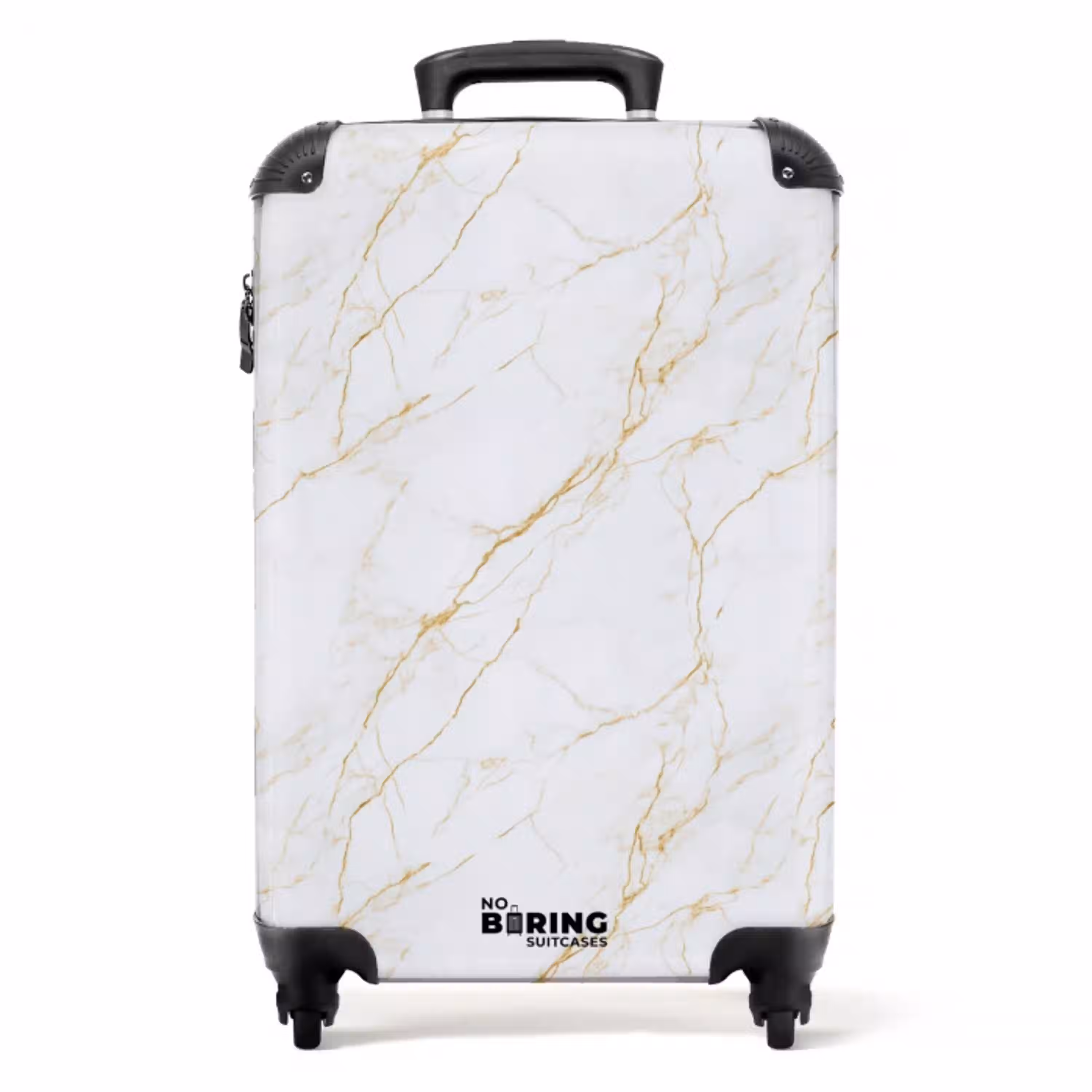 Wit - Marmer - Goud - Luxueus NBS - Handbagage koffer - Volwassenen Unisex middel -productfoto_recht