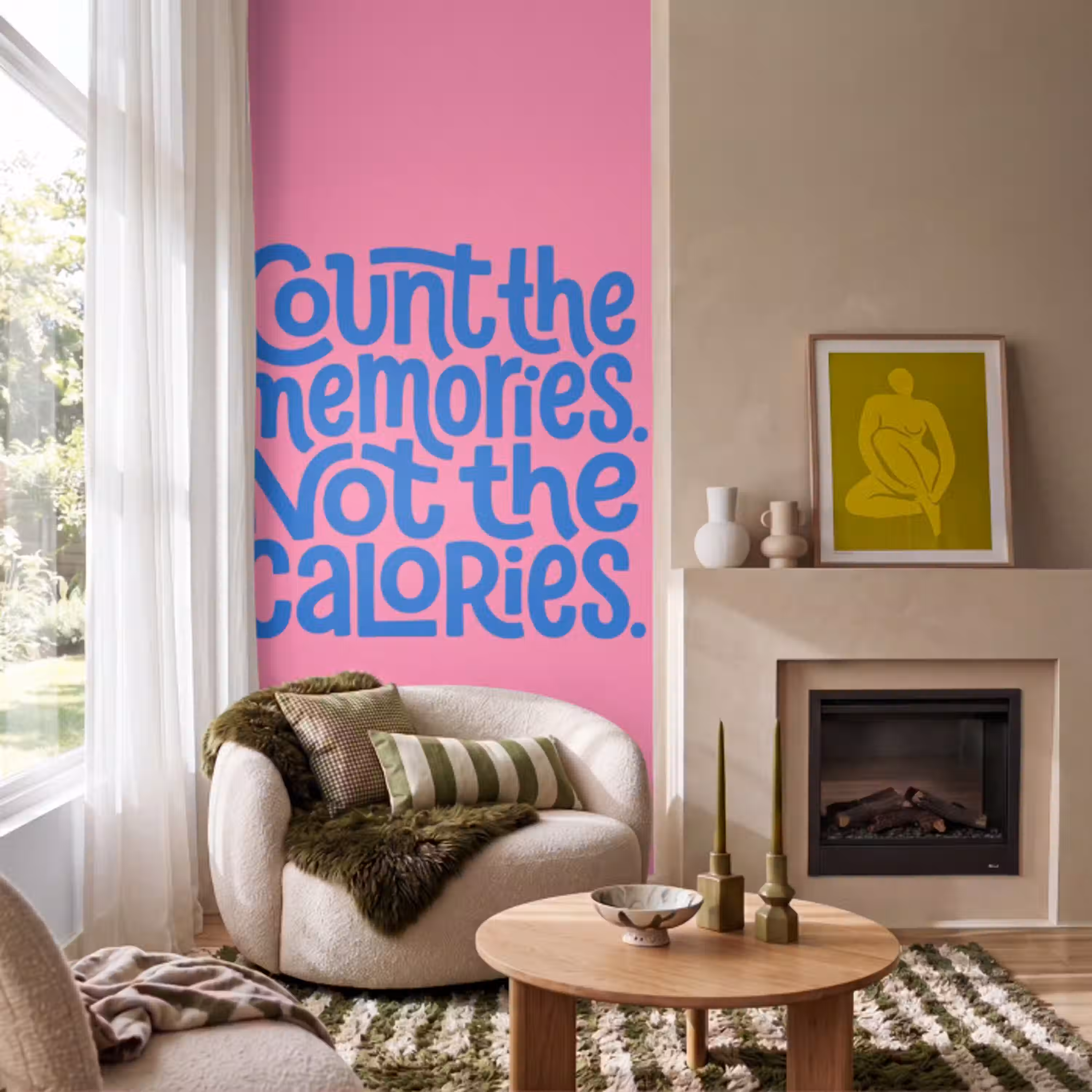 Memories - Roze - Blauw - Quote Behang Vlies klein -sfeer2