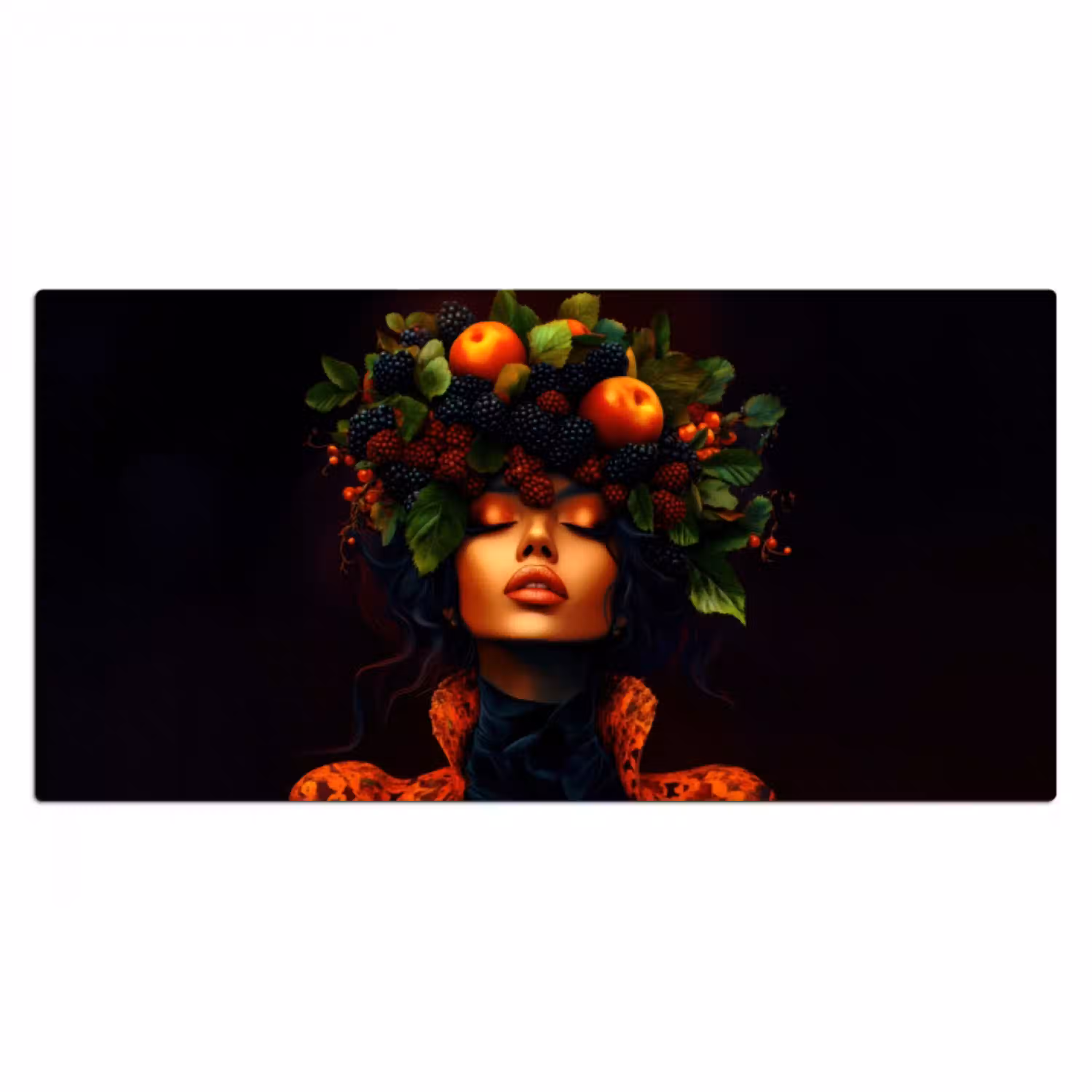 Vrouw - Zwart - Bessen - Bramen - Appels Muismat XXL klein -3d_leeg
