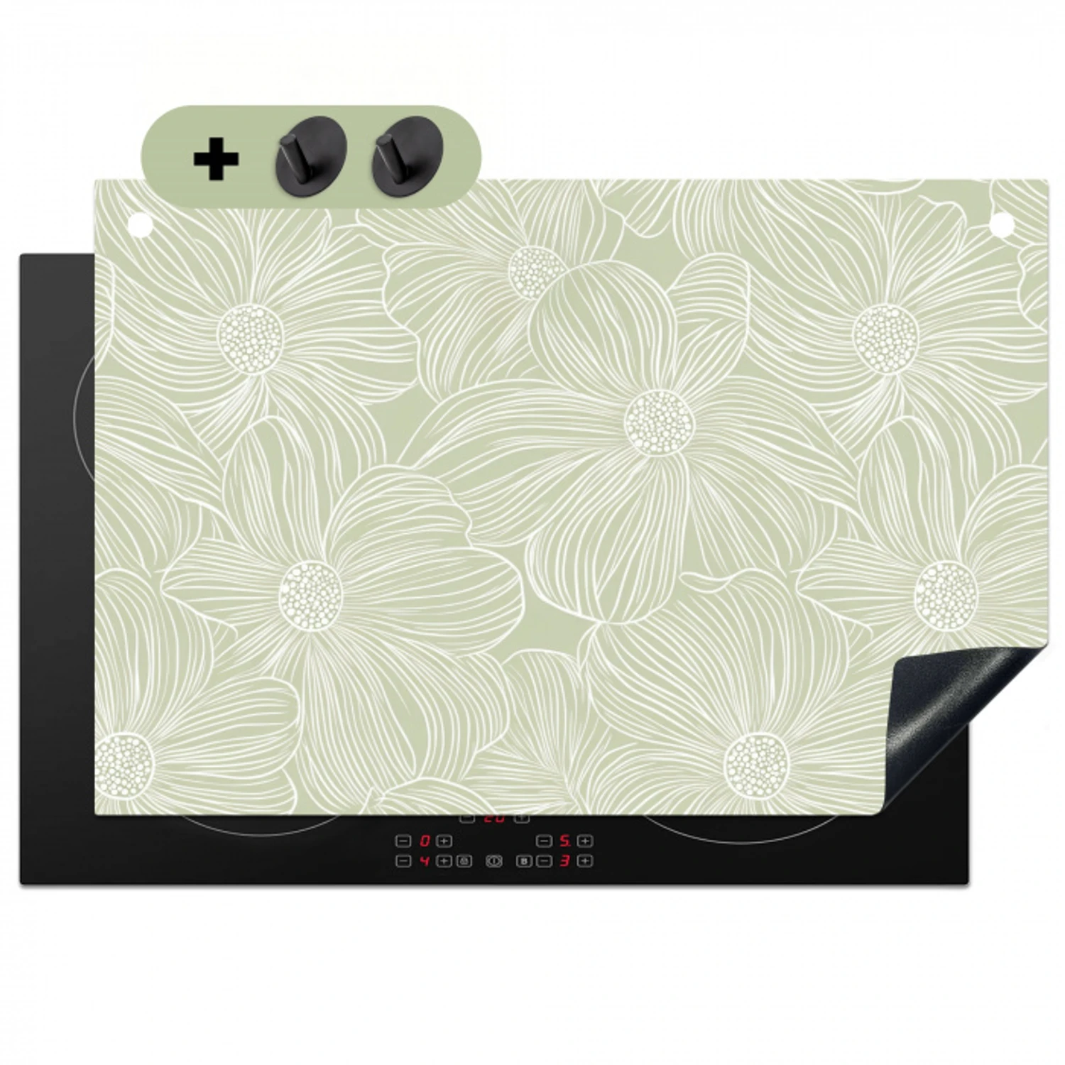 Sereen - Bloemen - Groen Inductie beschemer met haakjes klein 777 -3d