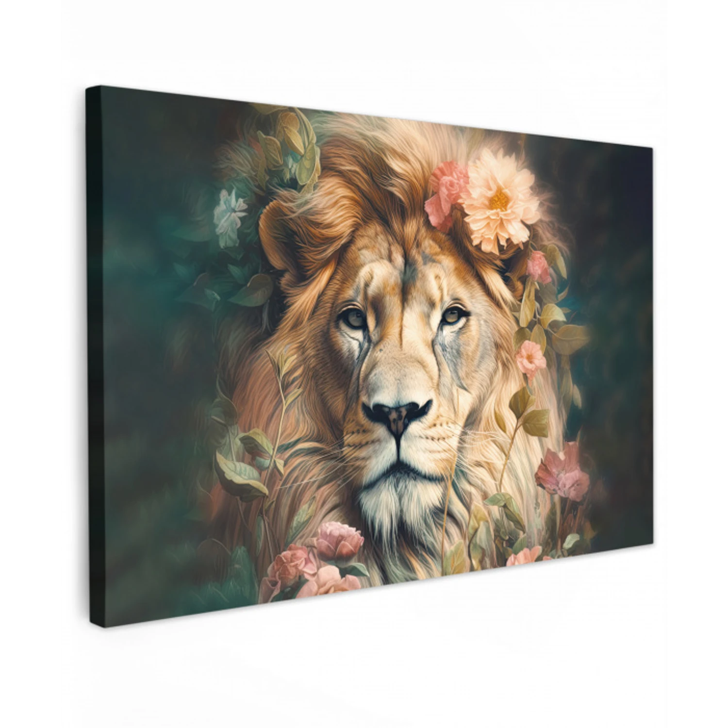 Leeuw - Leeuwenkop - Wilde dieren - Bloemen canvas 2cm klein -z3d