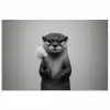 Otter - Wc-borstel - Bril - Zwart - Wit poster papier klein -3d