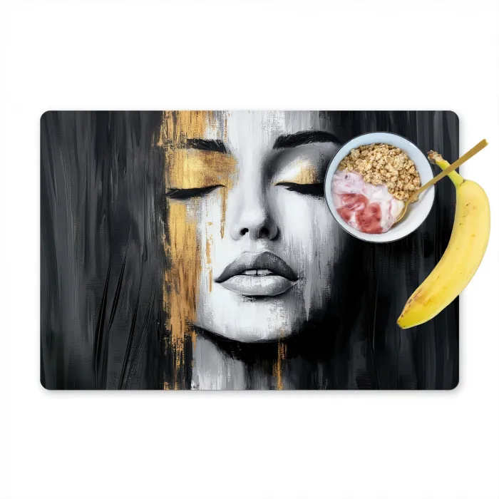 Gezicht - Vrouw - Penseelstreken - Abstract Placemat vinyl groot -zzzproduct_Kitchenyeah-website