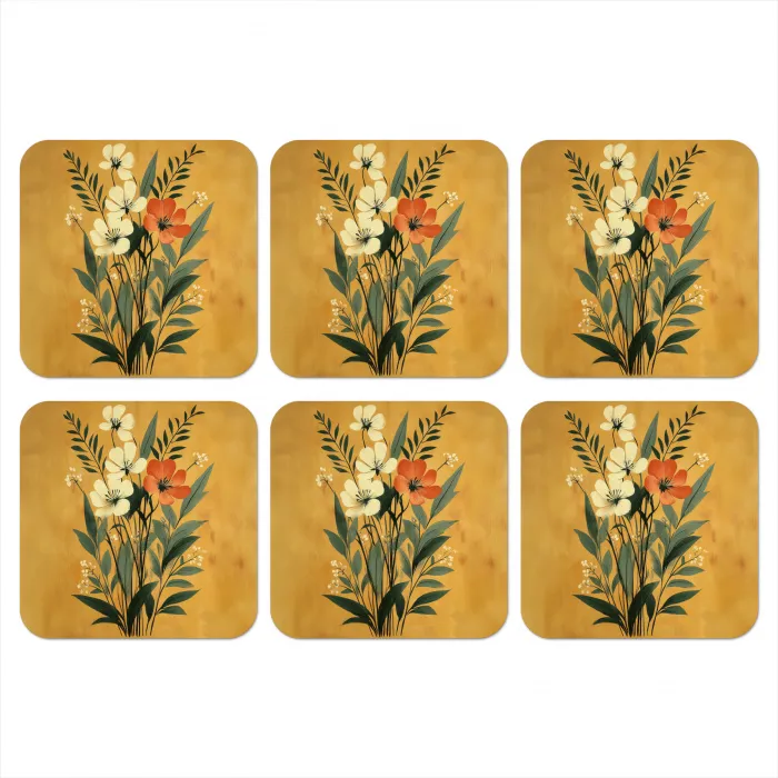 Bladeren - Boeket - Bloemen - Geel onderzetter kurk middel -3d