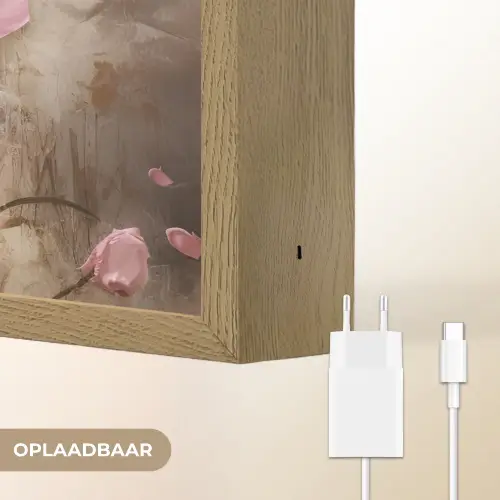 Bloemen - Roze - Kunst - Watercolor Light Box met batterij (Wandlamp) middel -USP_websiteoplaadbaarNL