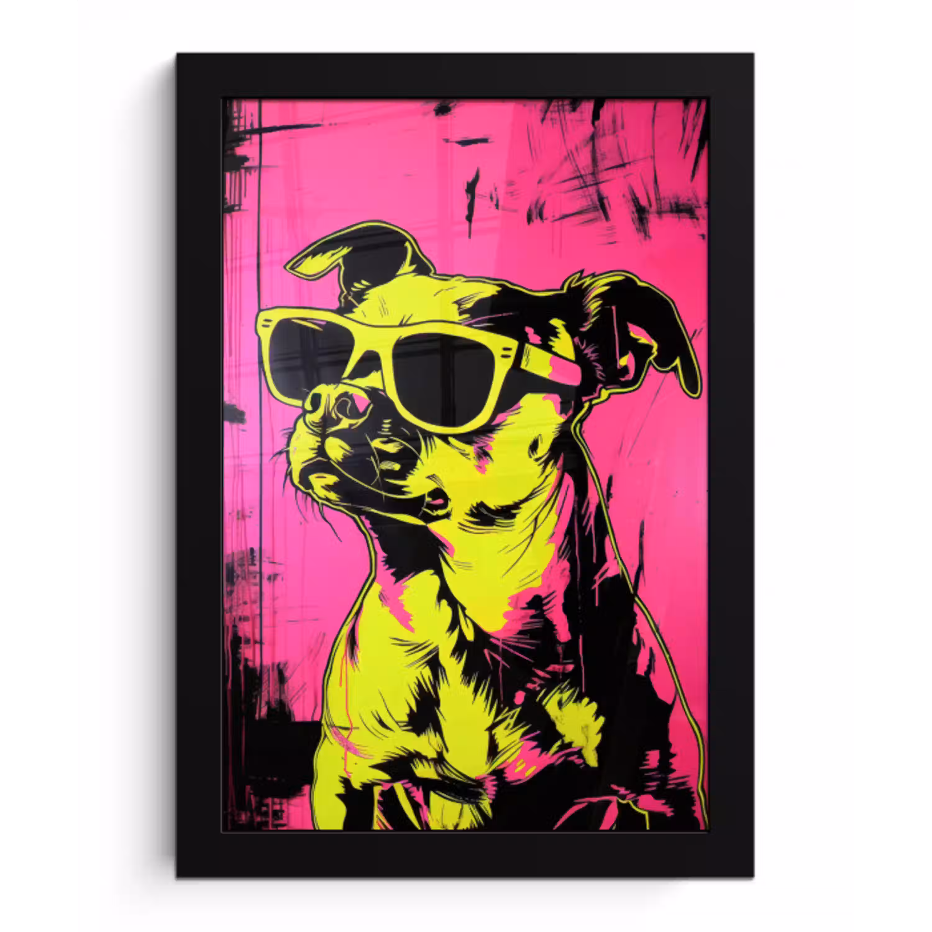 Hond - Zonnebril - Roze - Art fotolijst zwart zonder passe partout klein -3d