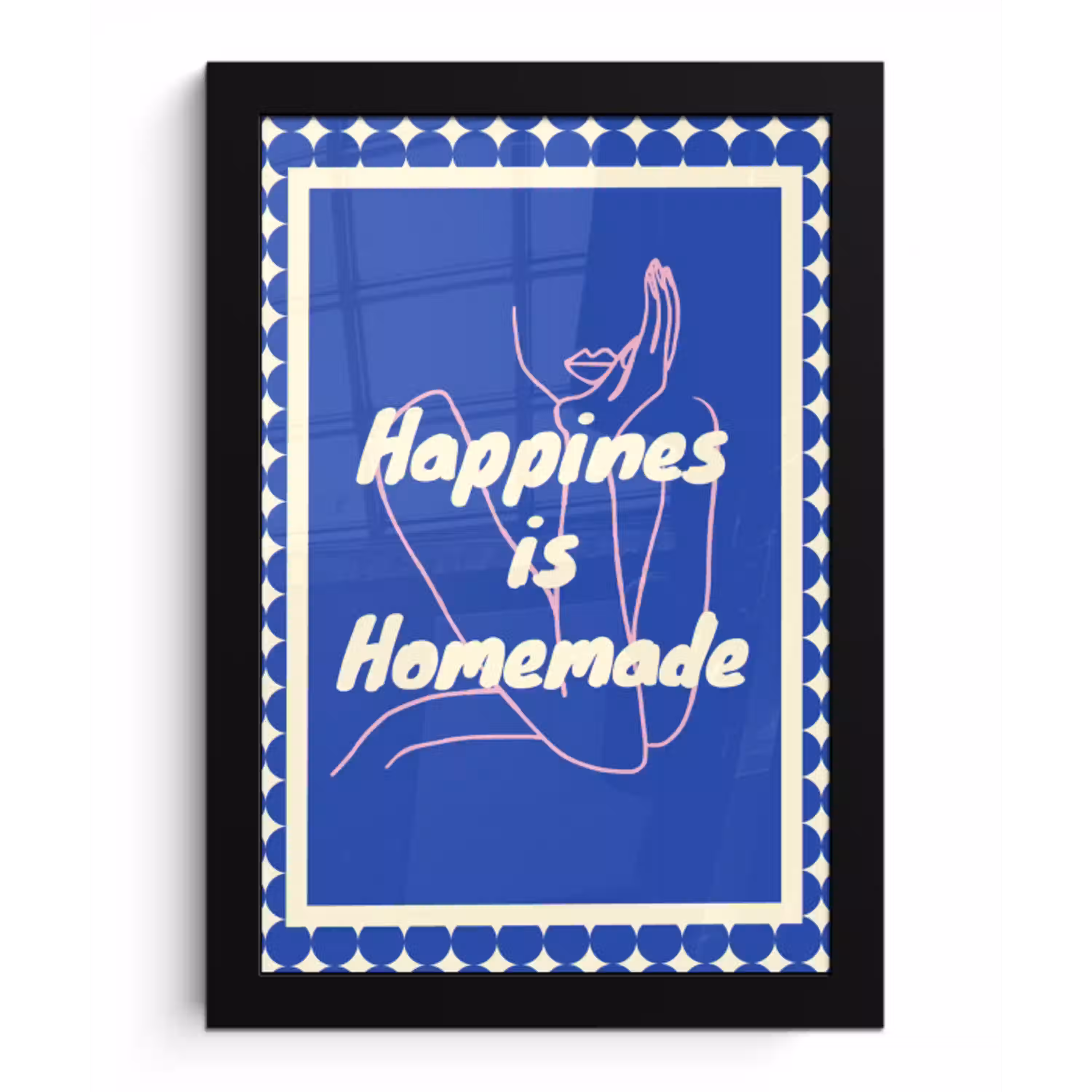 Lijntekening - Vrouw - Quote - Blauw fotolijst zwart zonder passe partout klein -3d