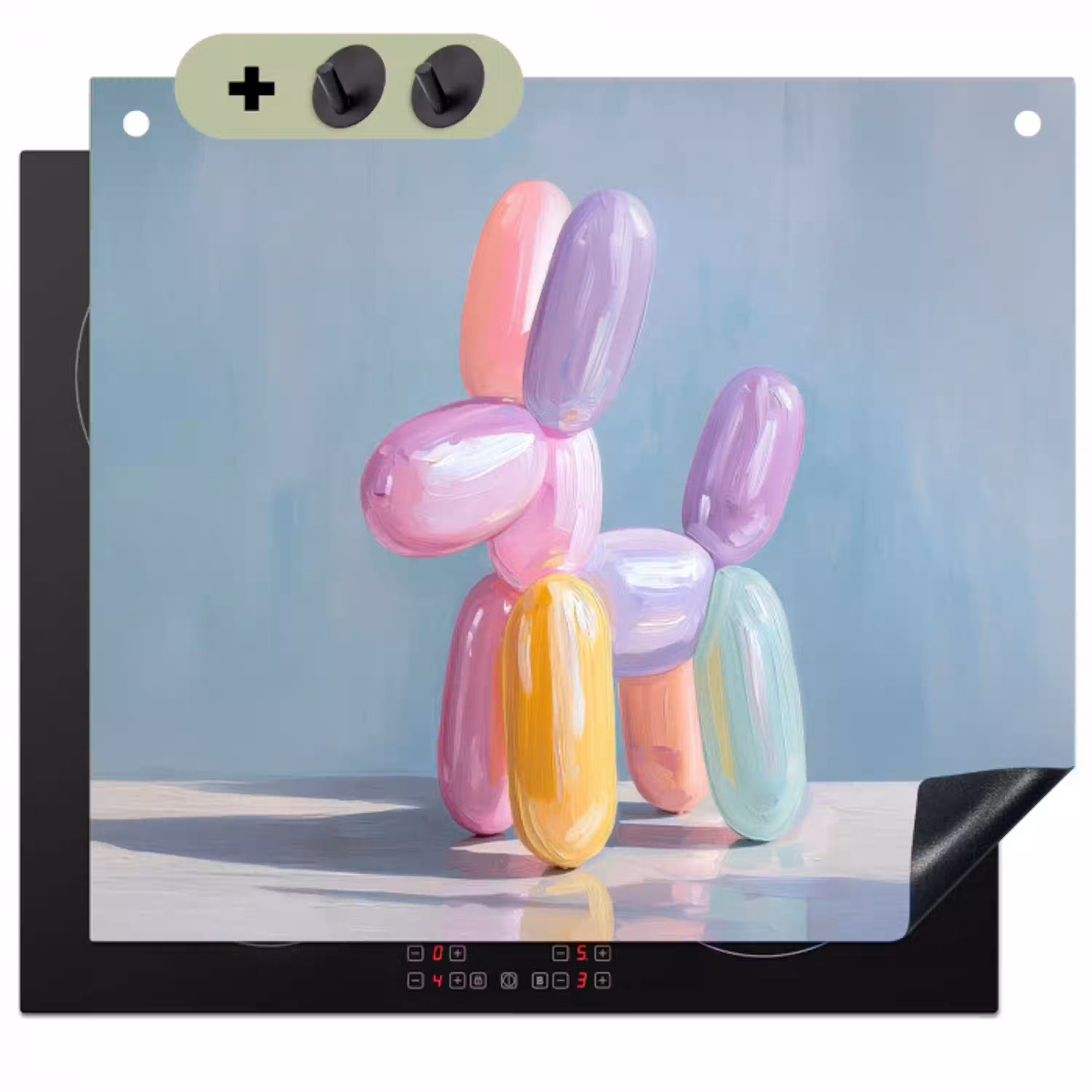 Dier - Ballon - Pasteltinten - Glanzend Inductie beschemer met haakjes klein -3d