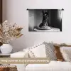 Paard - Bord - Pasta - Tafelkleed - Zwart Wit - Dieren Wandkleed katoen klein -sfeer1