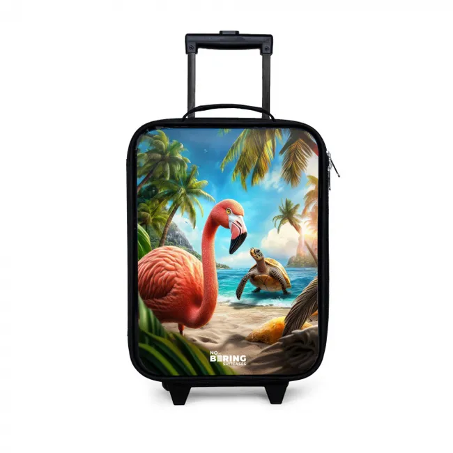Flamingo en schildpad op tropisch strand Kinderkoffer - Zwart klein -3d