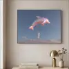 Dolfijn - Roze - Astronaut Textielframe zwart klein -sfeer2