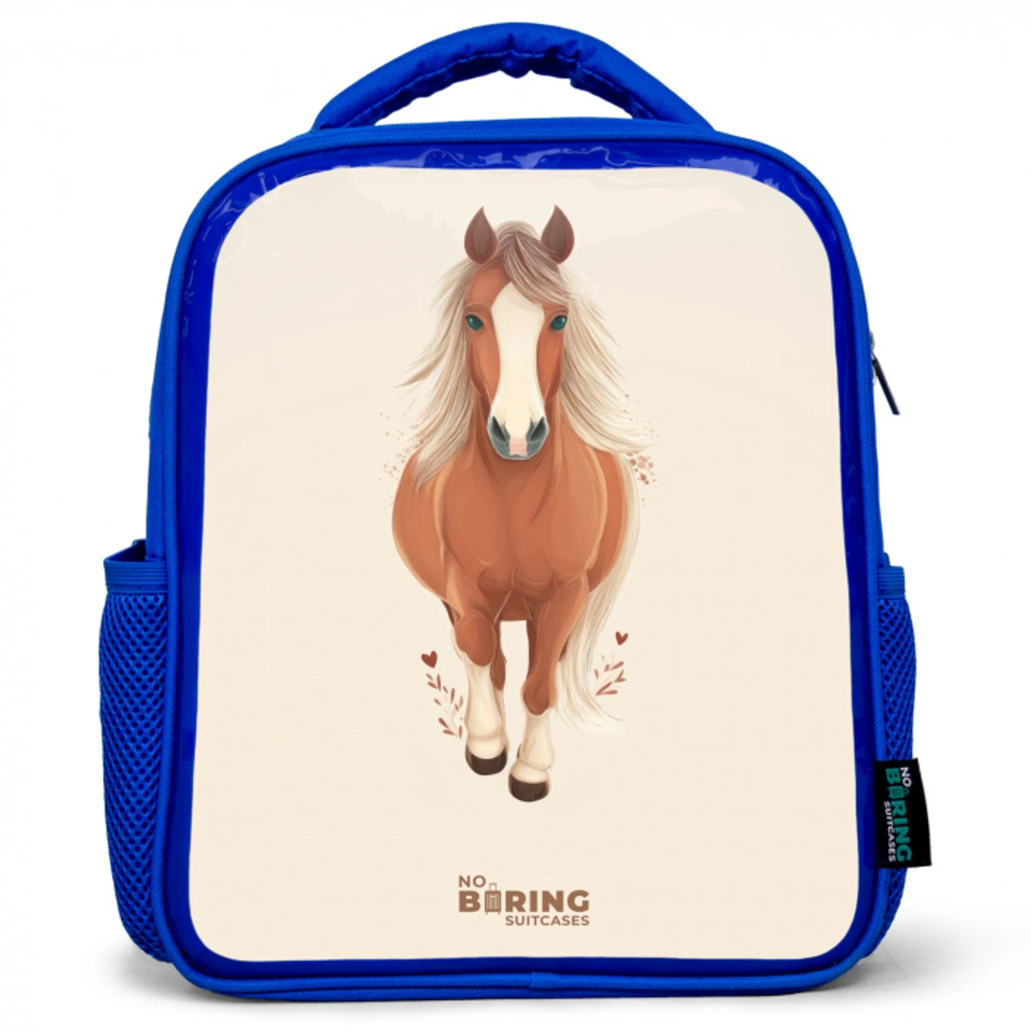Bruin paard in gallop Kinderrugzak - Blauw middel -3d